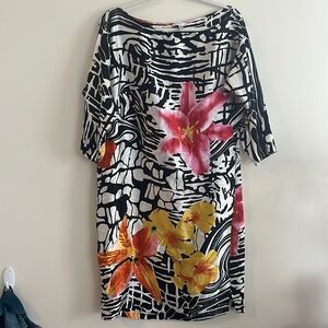 Vintage Cache 100% Silk Abstract Flower Dress Sz M Artsy Wedding Guest Event